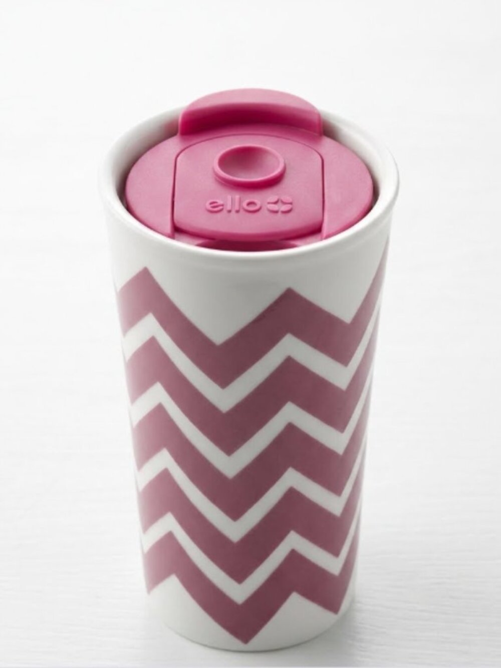 Ello Mauve Chevron Pattern 12 oz. Ceramic Travel Tumbler New